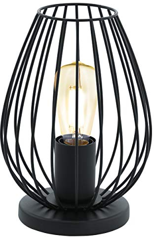 EGLO Tischlampe Newtown, 1 flammige Vintage Tischleuchte, Nachttischlampe aus Stahl, Farbe: Schwarz, Fassung: E27, inkl. Schalter