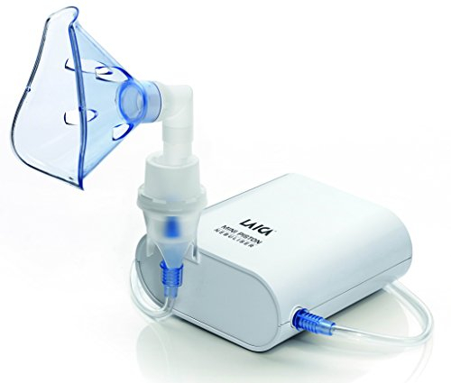 LAICA Aerosol Mini a Pistone Portatile – Silenzioso (51 dB), Compatibile con Medicinali Cortisonici, Soluzioni Termali o Ipertoniche, 2 Maschere (Adulti/Bambini) Inclusi – Bianco