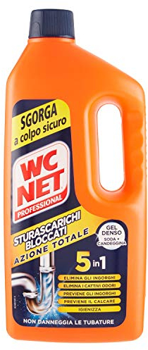 Wc Net Professional - Sturascarichi 5 Azioni in 1, Disgorgante Gel per Scarichi Professionale, con Agenti Salvatubi e Anticalcare, 1000 ml
