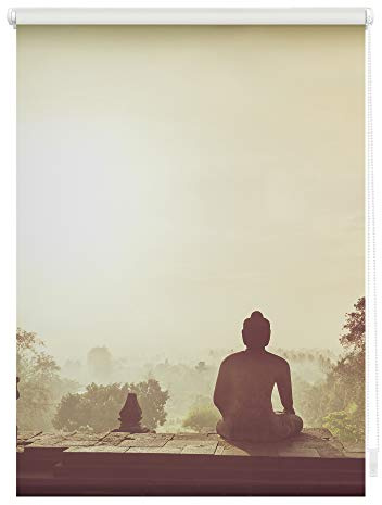 Lichtblick Klemmfix Tageslicht-Rollo mit Motiv, ohne Bohren, Blickdicht, Seitenzugrollo, Made in Germany, Tempel Borobudur - Orange 90 cm x 150 cm (B x L)