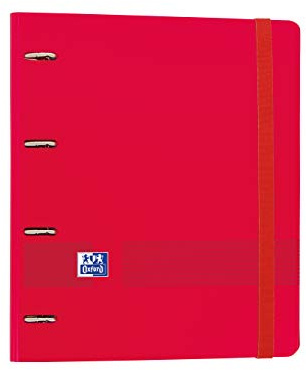 Oxford, Oxford Live & Go Ordner mit 4 Ringen, Polyfoam mit Nachfüllung und Gummiband, A4+, mit Nachfüllpackung, 100 Blatt, 5 farbige Streifen und 5 x 5 kariert, Rot
