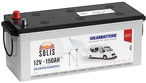 SOLIS Solarbatterie 12V 150Ah AGM Batterie Versorgungsbatterie Wohnmobil Verbraucher Boot Wohnwagen Camping Batterie zyklenfest (150AH 12V)