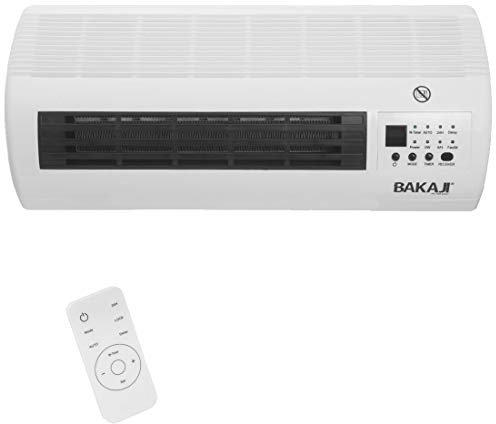 Bakaji Termoventilatore Ceramico Elettrico a parete Stufa Montaggio a muro con Telecomando 2 Livelli di Potenza Selezionabili 1000W / 2000W, Display LED e Funzione Timer (45 cm larghezza)