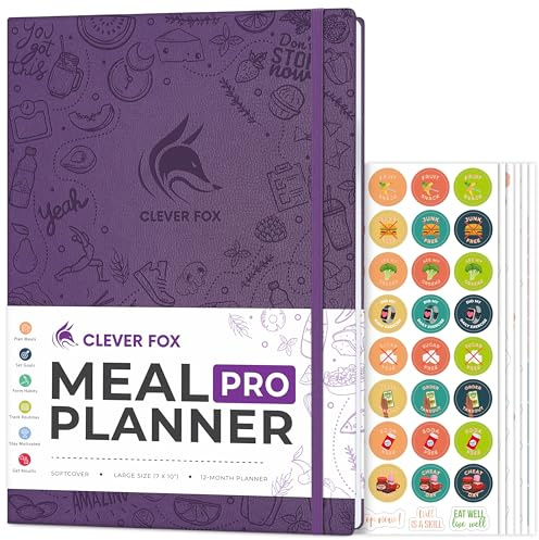 Clever Fox Meal Planner PRO, Food Journal Diary, Menu Notebook Purple