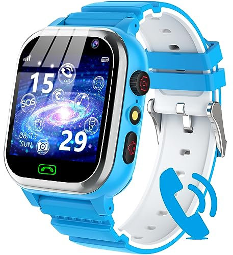 Montre connectée pour enfants - Montre intelligente pour enfants - Téléphone pour filles et garçons - Avec appel, SOS, 26 jeux, compteur de pas, musique, appareil photo, réveil, mode scolaire, cadeau