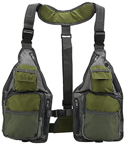 Alvinlite Gilet da Pesca per Uomo E Donna con Tasche, Pettorina Regolabile Gilet da Pesca a Mosca Leggero Gilet da Pesca di Grande capacità, Attrezzatura da Pesca(Verde)