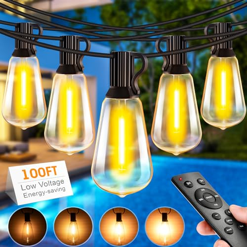 30m LED Lichterkette Außen Strom mit Fernbedienung, Wetterfest Lichterketten Glühbirnen mit Bruchsicheren Retro Birnen, Dimmbar Outdoor Aussenlichterkette für Terrasse Balkon Garten Party Pavillon