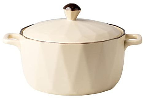 Stapelbar keramisk bakpanna，lasagneform stor djup, lasagneform stor djup, keramisk rund gryta med lock Ugnssäker, handtag for keramiska kokkärl(Beige,55oz 1600ml)