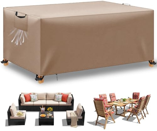 WUAYAMI Cubierta impermeable para muebles de jardín, resistente al viento, antiUV, resistente a los rayos UV, tejido Oxford 420D, para grupos de asientos, mesas de jardín, muebles de terraza, color