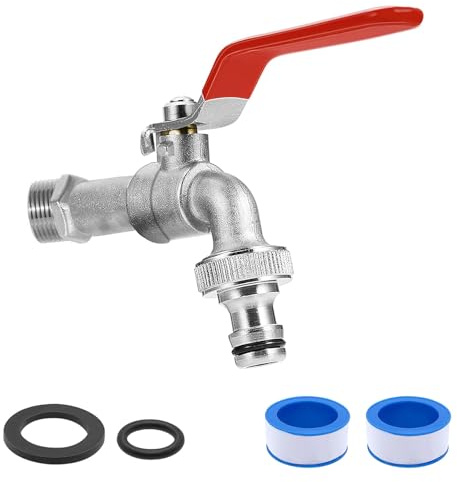 1/2 Zoll Wasserhahn Garten, Absperrhahn Tropffrei, Messing Kugelhahn Aussen Frostsicher Auslaufhahn, mit Rollendichtband und Schlauchanschlüsse, für Garten Waschmaschine Regentonne Wasserhahn