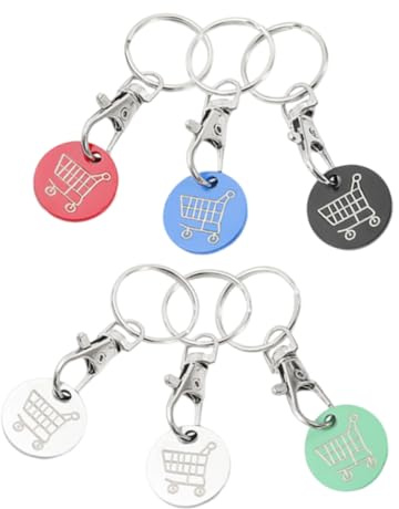 Uonlytech 6pcs Stainless Steel Shopping Cart Coin Key Chain Trolley Token Keyring for Grocery Trolleys Cart Key Holder Accessory Portable Keyring for Daily Shopping and Family Use