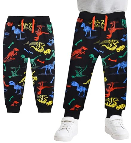 FILOWA Byxor joggingbyxor barn pojkar svart dragsko lång skola jogging dinosaurie tryckt joggingbyxor sportbyxor fritidsbyxor träningsoverall nederdelar unisex ålder 2 3 4 5 6 7 år