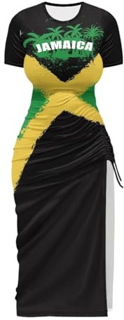 Buxolandt Bodycon Dress for Women Summer Sexy Short Sleeves Sundress Slit Midi Clothing with Drawstring for Daily Work
