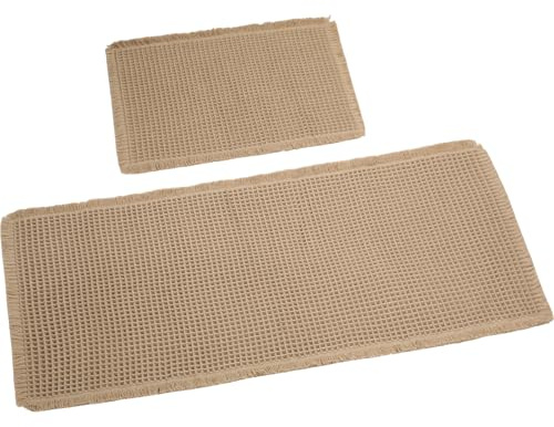 VINATO Alfombras de Baño de 2 Piezas, Alfombrilla de Baño Antideslizante de Microfibra, 121 x50cm+61x43cm, Alfombra Muy Absorbente, Lavables y Suaves, para Salón, Dormitorio y Cuarto, Caqui
