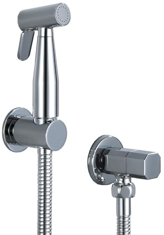 Kit doccetta per bidet portatile, montaggio a parete, in ottone cromato, con tubo da 1,5 m per igiene del bagno e facile pulizia, spruzzo a pressione regolabile