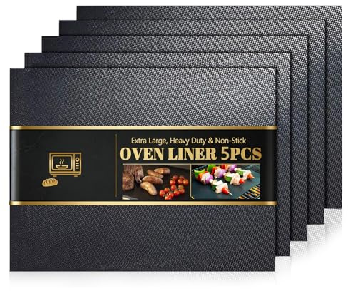 YINKIGI 5-Pack Large Oven Liners 50 x 40 cm, Heavy Duty Non-Stick Oven Liner and Reusable Baking Mat for Bottom of Fan, Electric & Gas Ovens, BBQ Grill and Trays