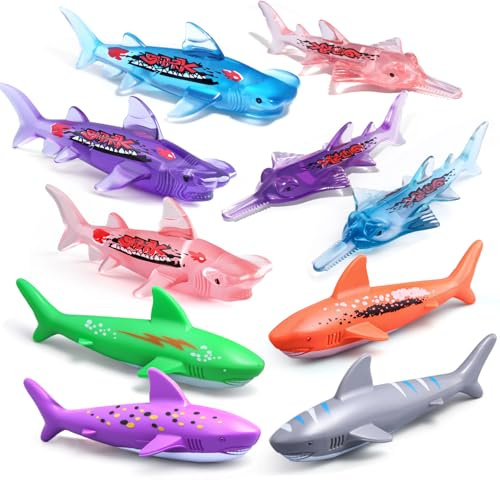 SIENON 10Pcs Shark Dive Pool Toys, Fun Underwater Swimming Throwing Torpedo Water Bath Toy, Sinking Shark Sticks Dive Training Game for Kids Teens Party Favors