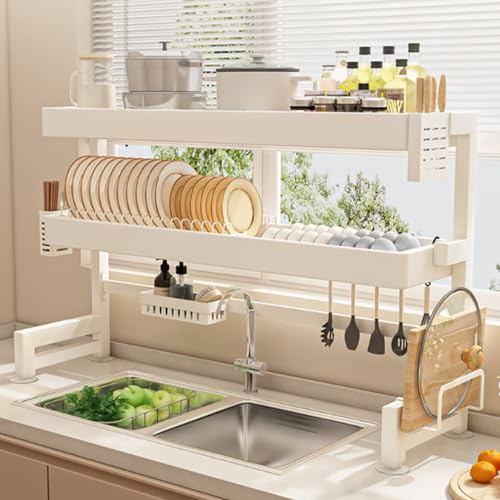 Gott om förvaring, bra ventilation och dränering, lättåtkomlig | Robust och kraftig diskbänksställ, diskställ, avrinningsställ, multifunktionell och ätpinnarhållare (dubbelt lager 105 cm/41,
