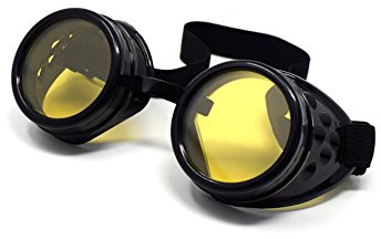 Ultra Black with Yellow Lenses Steampunk Goggles Steam Punk Men Womens Goggles Cyber Pilot Goggles Punk Women Accessories Rave Glasses Welding Goggles Flying Rustic Goggles Steam Punk Goggle Rivet