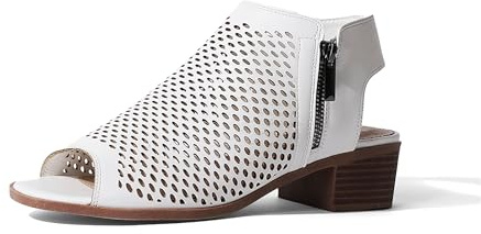 J.Adams Tracy Gladiator Booties Sandals Shoes for Women – Soft Open Peep Toe Chunky Low Block Heel Wedge with Hook & Side Zipper – Comfortable Summer Ankle Boot - White - 7.5