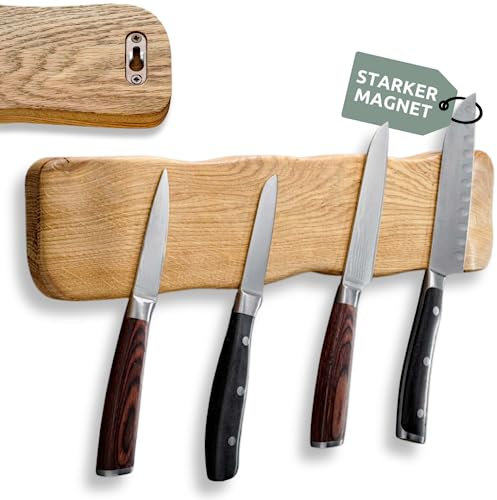 holz4home® Messerleiste aus Eichenholz hellLa Madera | Magnetischer Messerhalter für die Küche | 42 cm x 2.5 cm x 9 cm (BxHxL) | Holzmesserhalter für 4 Küchenmesser
