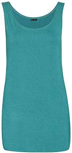 Womens Scoop Neck Sleeveless Ladies Long Stretch Plain Vest Strappy T-Shirt Top (Jade Green, UK XL (16-18))