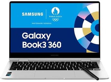 Samsung Galaxy Book3 360, Ordinateur Portable, 13.3, Tactile, Intel Core i7, 16 Go RAM, 512 Go SSD, Iris Xe Graphics, Evo, Argent, Clavier AZERTY FR