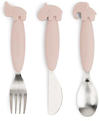 Done by Deer Easy grip Besteck Deer friends Rosa - Besteckset mit Löffel, Gabel und Messer - Kinderbesteck mit weiche, rutschfeste Stiele aus Silikon - Süße taufgeschenke für mädchen
