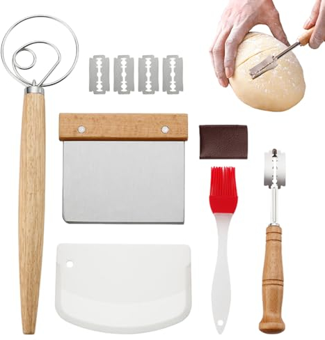Lame A Pain Boulanger - Couteau De Boulanger Avec Fouet À Pâte Danois, Lame Boulanger Manche En Bois, Couteau A Pain Slashing Outil Avec Acier Inoxydable Lames Pour DIY Graver Des Motifs De Pain