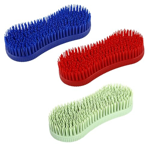 3 Pcs Silicone Horse Cleaning Grooming Brush, Durable Horse Grooming Brush,Equestrian Massage Tool for Effective Horse Maintenance, Horse Grooming Care Brush Equestrian Massage Tool (Red,Blue)