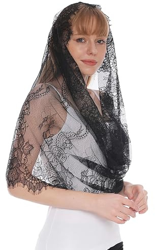 Hayaww Velo Capilla De Encaje Velo de Iglesia Mantilla De Encaje Mujeres capilla velo bufanda encaje floral Mantilla Velo De Novia velos abrigo chal masa cabeza cubierta bufanda de capilla