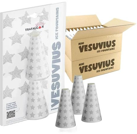 Exclusive Online-Mini Vesuvius Ice Fountains –Silver Star Sparklers for Parties, Weddings, Birthdays, Bonfire Night, Halloween, Christmas & New Year – Pack of 2 Cone Shape Ice Fountain Candles (24)