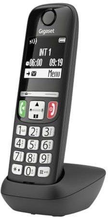 Gigaset E275 - Teléfono DECT Inalámbrico - Teclado Fácil de Usar - Compatible con audífonos - Teclado y Botones Grandes - Pantalla Gráfica en Blanco y Negro Iluminada, Negro [Versión Española]
