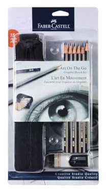 Faber-Castell Creative Studio Art On-The-Go Graphite Sketch Set – 15 Sketching Pencils and Accessories