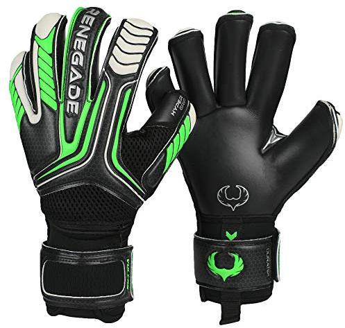 Renegade GK Vulcan Abyss Goalie Gloves with Pro-Tek Fingersaves | 3.5+3mm Hyper Grip & 4mm Duratek | Black & Green Goalkeeping Gloves (Size 9, Youth-Adult, Roll Cut, Level 3)