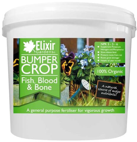 Elixir Gardens Bumper Crop Blood Fish Bone Fertiliser | Various quantities available from 500g to 25kg | 500g, Re-Sealable Tub | Treats over 7sqm