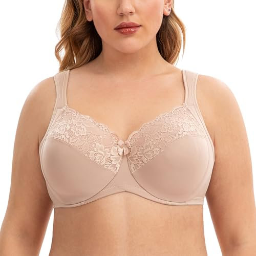 CASOLACE Donna Reggiseni Taglie Forti con Ferretto Minimizer Riducente Spalline Imbottite Beige 3H