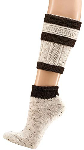 krautwear Traditionella strumpor för män, Loferl 2 delar, vadvärmare + strumpor, Naturlig tweed/mörkbrun, 35/38 EU