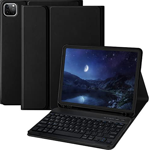 aMZCaSE Custodia con tastiera per iPad Air 5 e 4 Gen 10.9“ 2022/2020,Pro 11” Custodia con tastiera 1/2/3/4 Gen,Tastiera Bluetooth Staccabile con Supporto per iPad Air 11 M2 e M3 2024/2025(Nero)