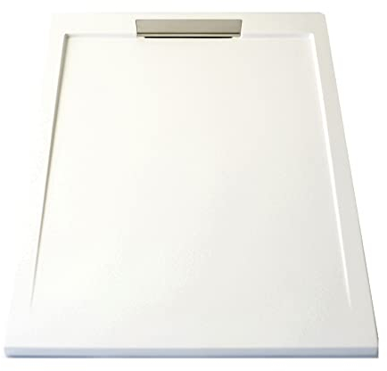 NEBADOON | Plato de Ducha de Modelo Palermo II – Plato Ducha Resina con Textura Pizarra - Antideslizante y Antibacteriano – Blanco (RAL 9003) 80x110 cm – Incluye Válvula Desagüe y Rejilla