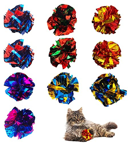 QUVOVID Cat Crinkle Ball Toys 10 Packs for Indoor Cats to Kill Time and Keep Fit, 2.3 Inch Colorful Mylar Crinkle Balls Attract Cats to Swat, Bite, Hunt, Interactive Toys for Cats and Kittens