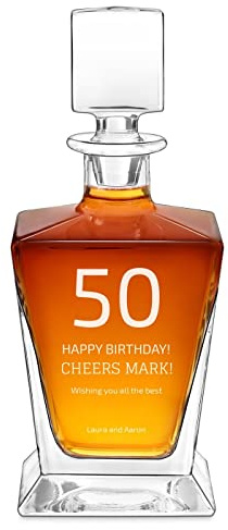Maverton Personalised Whiskey Decanter for Man - Elegant Geometric Carafe for him - Geometric Model - Engraved Glassware for dad - Barware for Birthday - for Connoisseur - Christmas Gifts - Cheers
