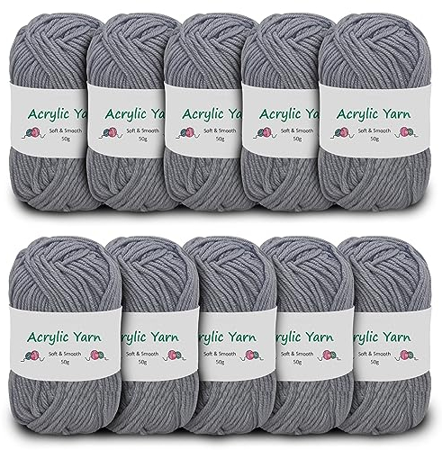 Domkan Baumwolle zum Häkeln, 500g Wolle zum Häkeln Baumwolle, Häkelgarn von Socken, Mützen, Schals (Nadelstärke: 3,0-4,0 mm), Grau