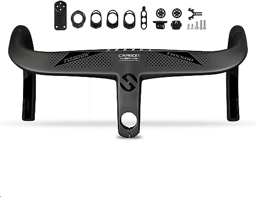 ZCXBHD Manubrio Bicicletta Da Corsa 360/380/400/420/440mm Carbonio Bici Da Corsa Integrato Passaggio Interno Lunghezza Attacco Manubrio 70/80/90/100/110/120mm (Nero, 400mm*100mm)