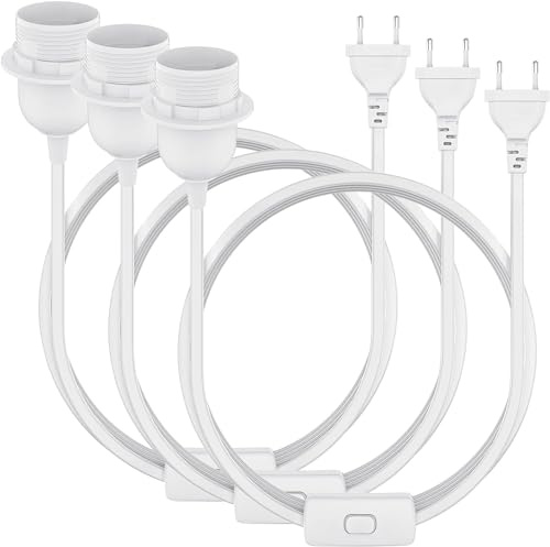 3 x E27 Lampenfassung mit Kabel, 3M Lampenfassung mit Schalter mit EU Stecker, E27 Fassung mit Kabel für Lampenaufhängung Pendelleuchte Hängeleuchte Weiß