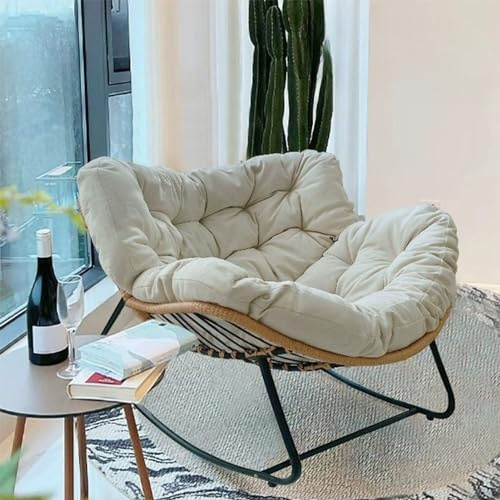 XRBCNMM Fauteuil à bascule d'extérieur rustique élégant en osier papasan confortable ergonomique coussin épais intérieur/extérieur Blanc