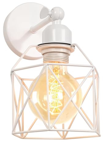 Apliques de Pared Interior Industrial Lámpara Pared Vintage Blanca Jaula de Hierro Ø16cm Ajustable 180° Lámpara de Techo para Pasillo Escalera Dormitorio