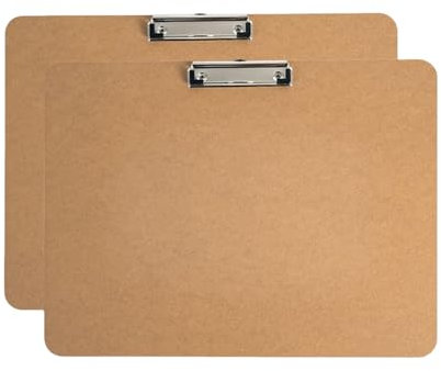 Klemmbretter mit niedrigem Profil-Clip, Holz-Klemmbretter, Großpackung, Büro-Klemmbrett, Hartfaserplatte, Zeichen-Klemmbrett, Schulbedarf, Schulbedarf für Studenten (horizontal, A4), 2 Stück