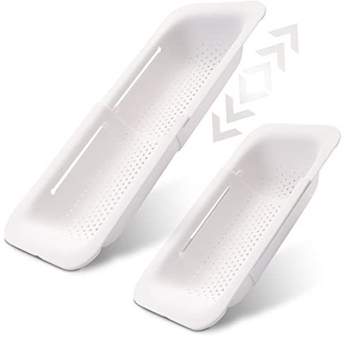 LINFELDT Spülbecken Sieb ausziehbar 36-46,5cm - Sieb für Spülbecken Zubehör - Küchengadgets Abtropfsieb Spülbecken aus Kunststoff - Abtropfschale für Spüle Weiß