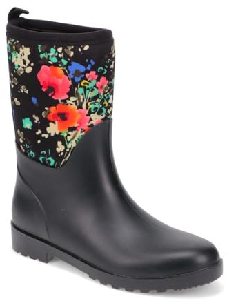 Pavers Neoprene Wellington Boots with Stylish Floral Design - Comfortable Waterproof Ladies Casual Footwear - Black Floral Size 4